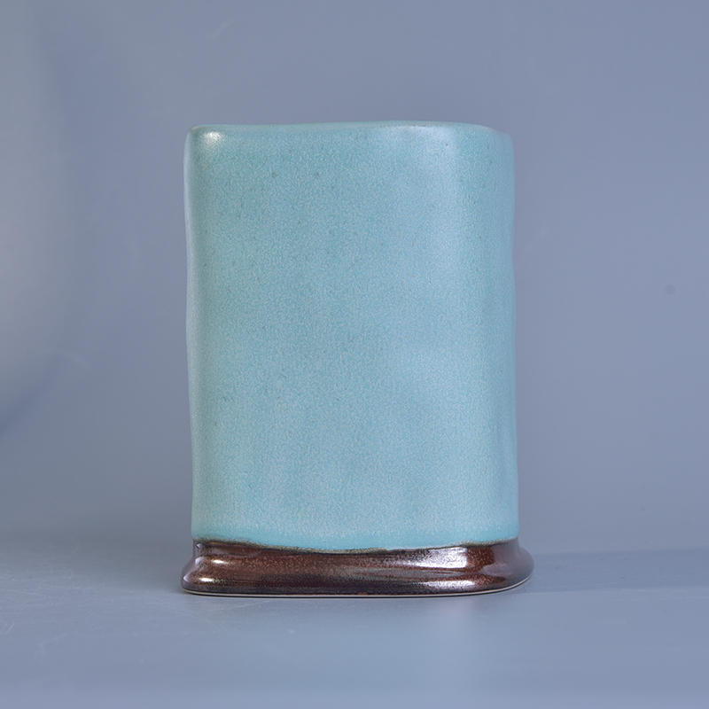 Soy wax metal bottom blue glazing ceramic candle jar