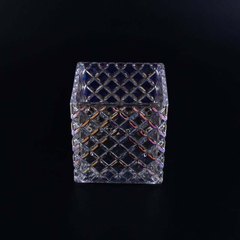 Square glass candle jar with ion plating finish