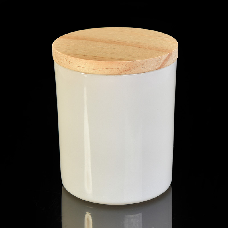 Stok lukisan kaca pemegang lilin putih dengan penutup kayu