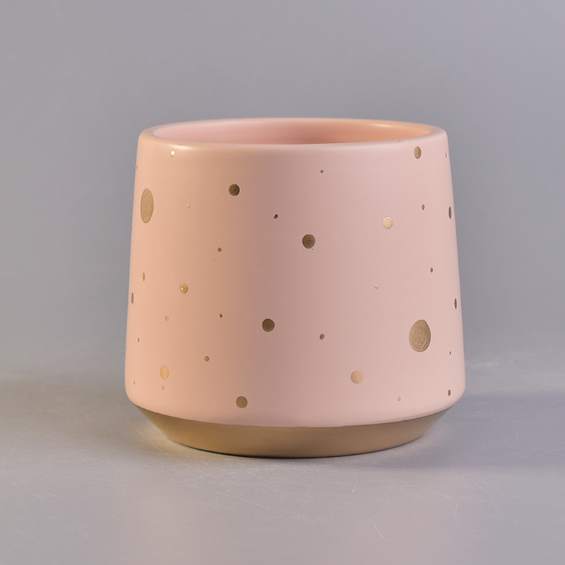 Eleganti vasi di candele in ceramica rosa con stampa oro