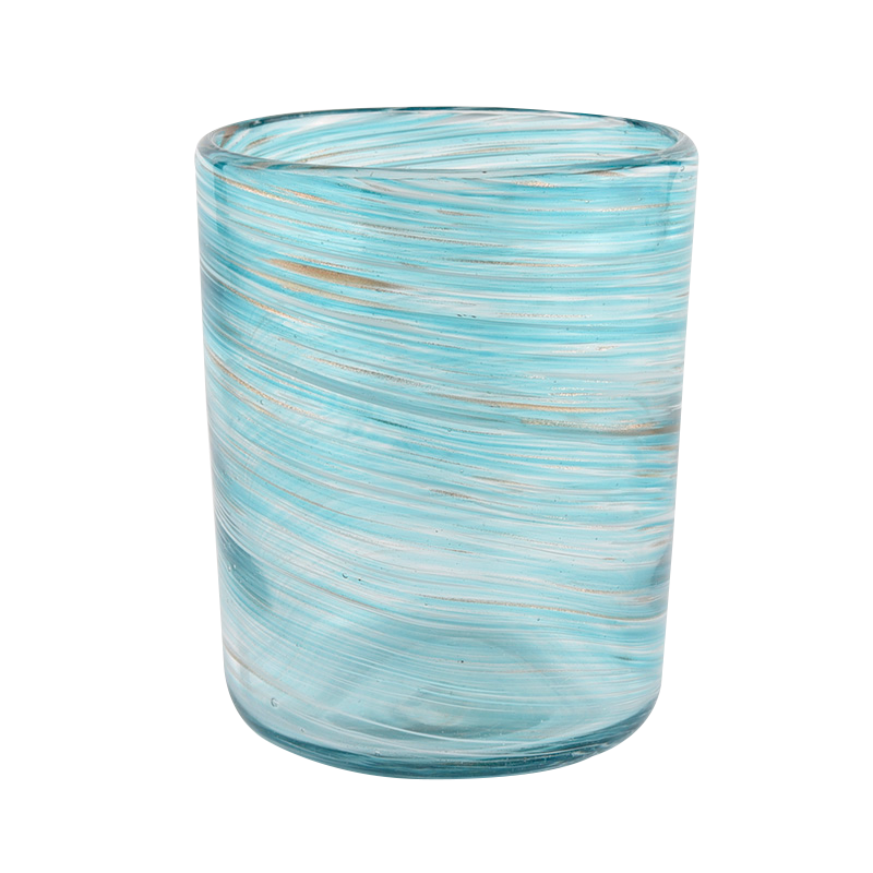 美阳玻璃制品蓝色圆柱体蜡烛制作罐批发