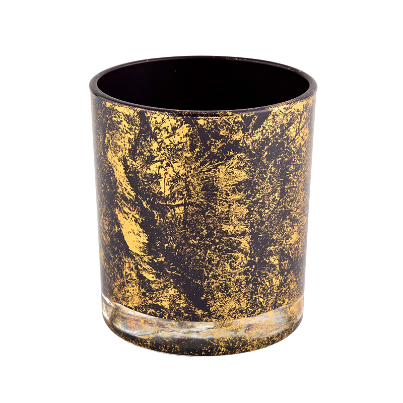 Vetrata soleggiata polvere di stampa dorata con barattoli di candele in vetro nero in massa all'ingrosso