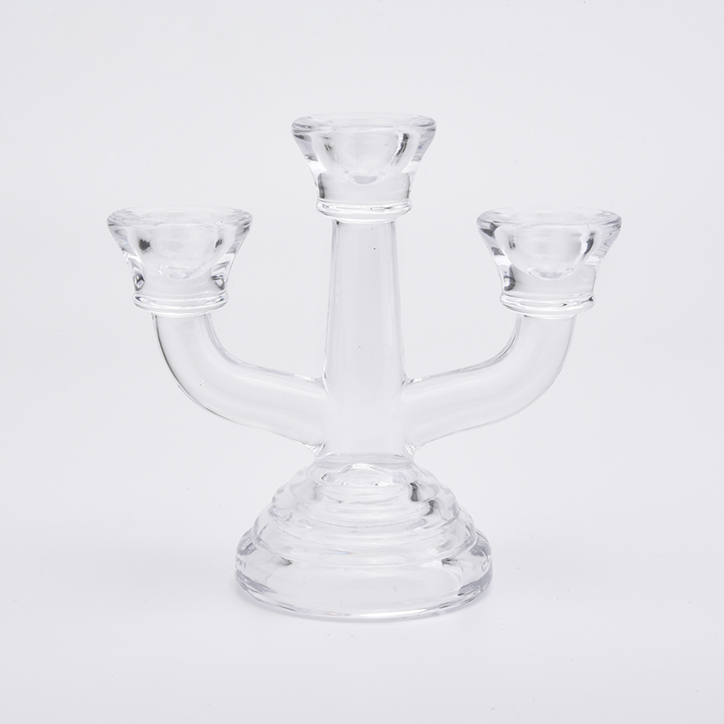 Supply Clear Triple Glass Candlesticks Home Decoration