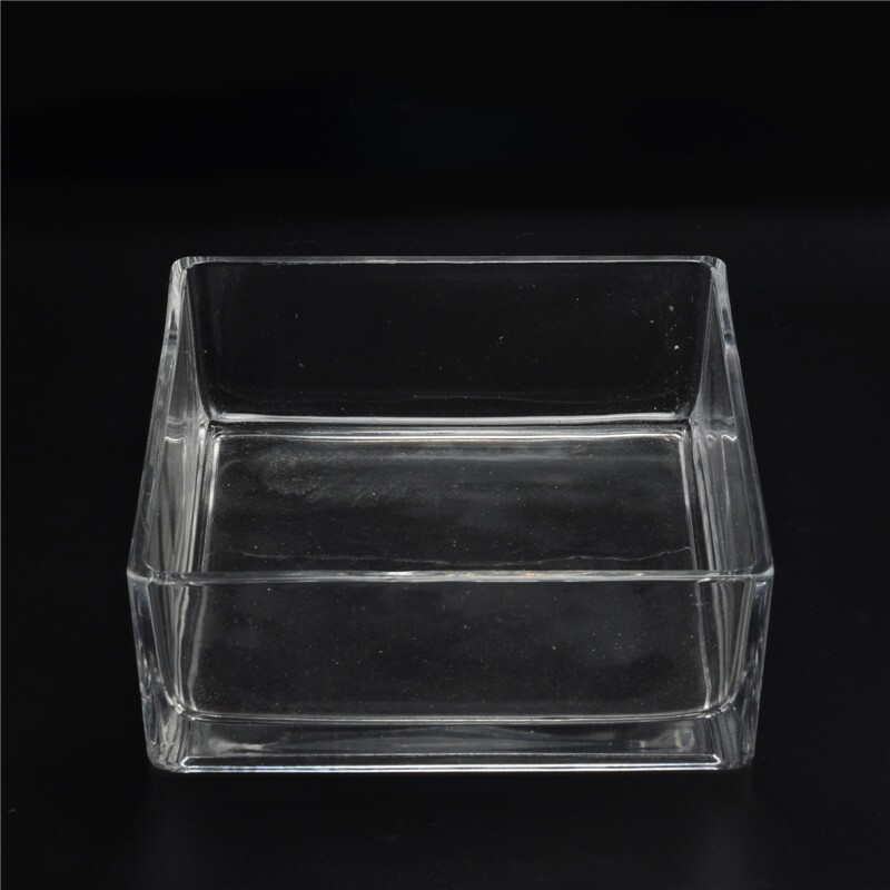 Suministre un candelero de vidrio cuadrado grande para piezas de decoración del hogar de cera de soja