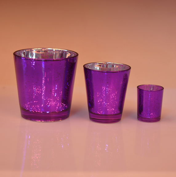 Three different size mercury glass candle holders for home decoration