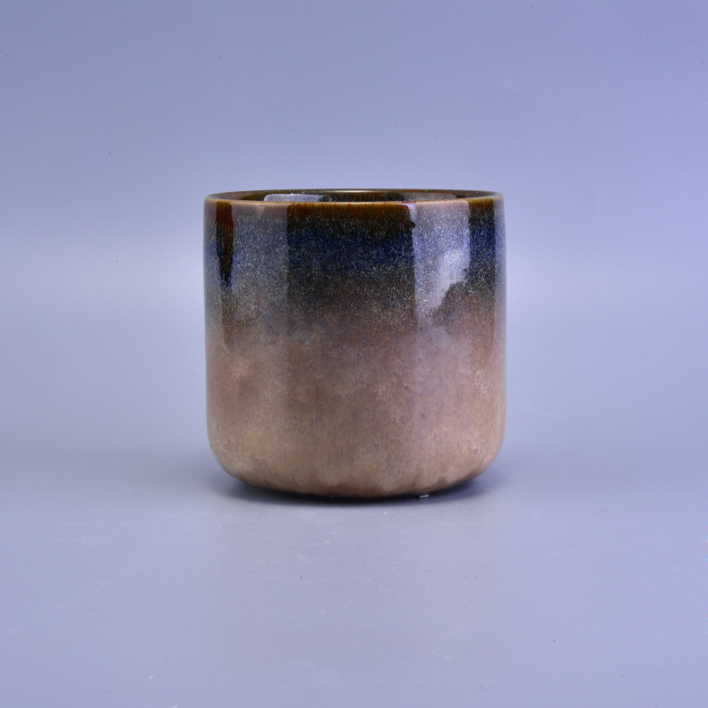 Trasmutazione vetrata iridescente candela vaso in ceramica