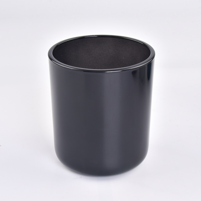 透明的黑色玻璃蜡烛罐，圆底圆形