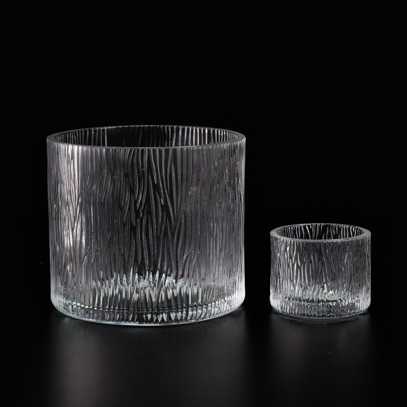 Recipientes de vidro de jarra de vela clara atacado padrão de árvore