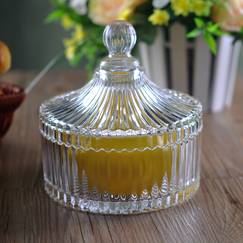 Estados Unidos venta caliente decoración casera transparente franjas verticales vidrio jarra de vela