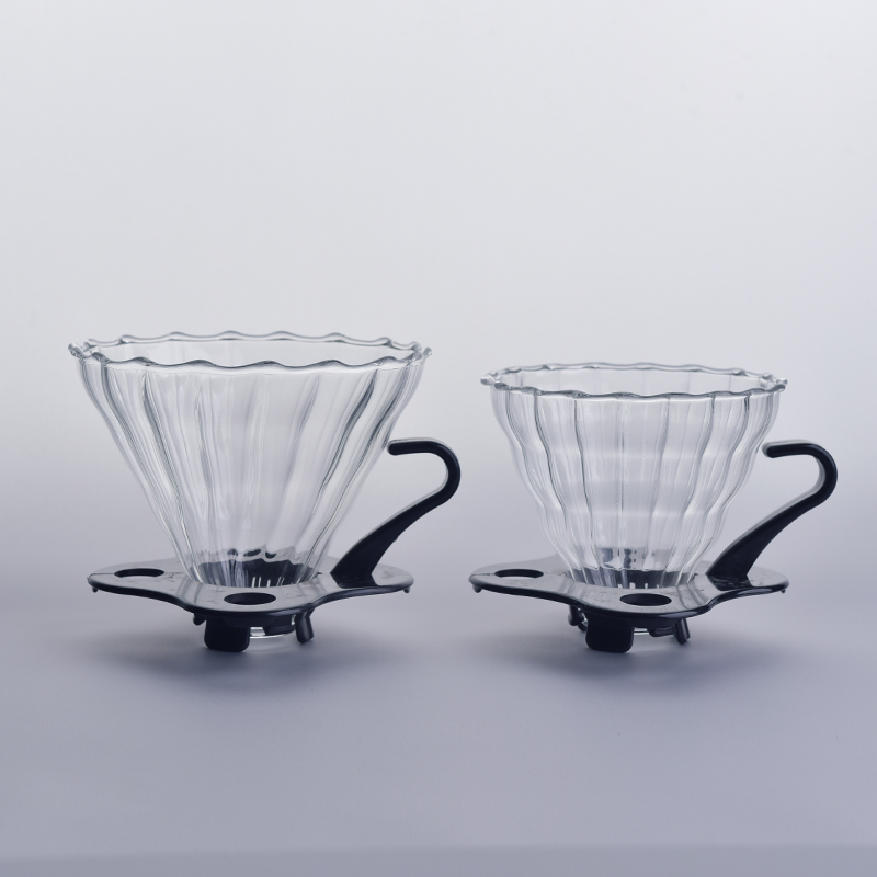 Unikalny szklany filtr do kawy z boroslicatem z czarnym stojakiem i uchwytem