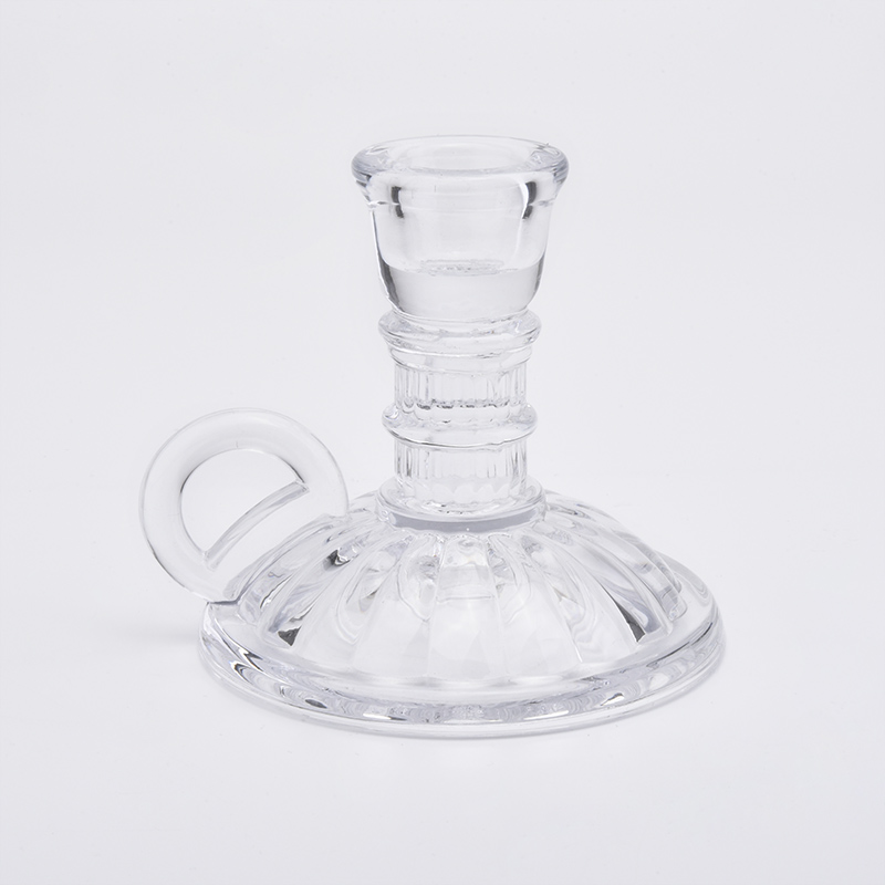 Unique high-white glass candlestick with handle for home decorations