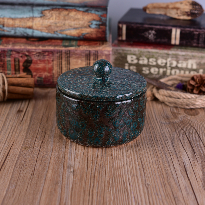 Vintage Transmutation Glazed Ceramic Candle Container com tampa para cera