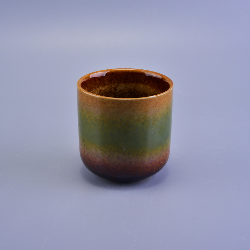 Votive ceramic candle holder with glazed color