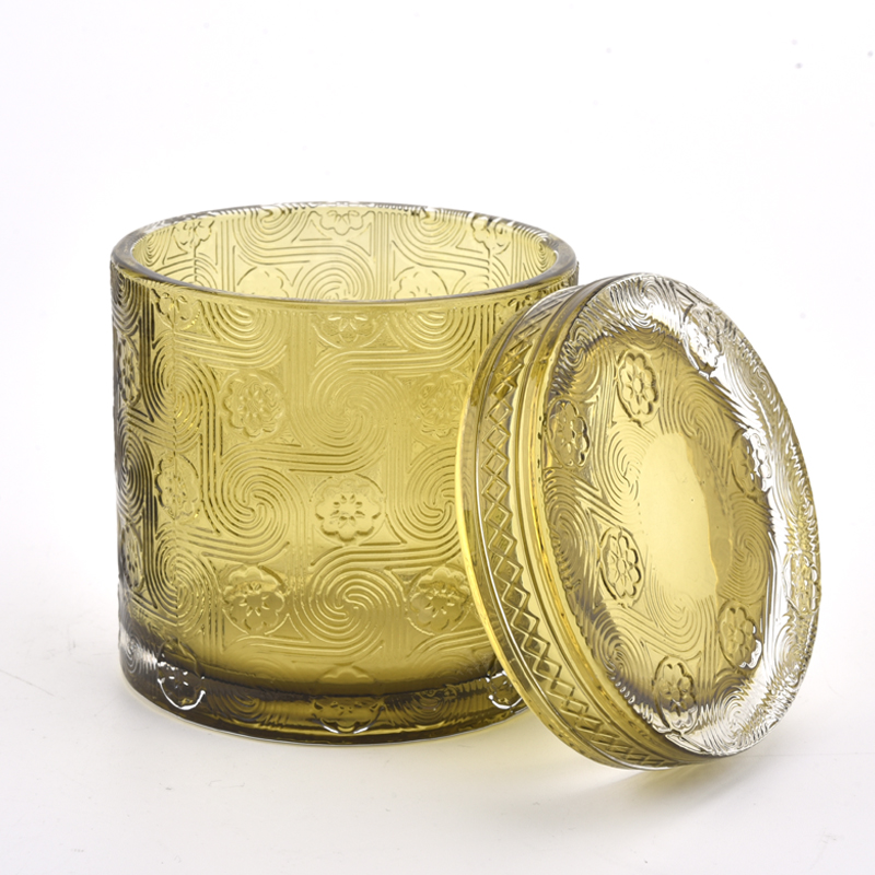 水涡压纹图案300ml玻璃蜡烛罐与盖子