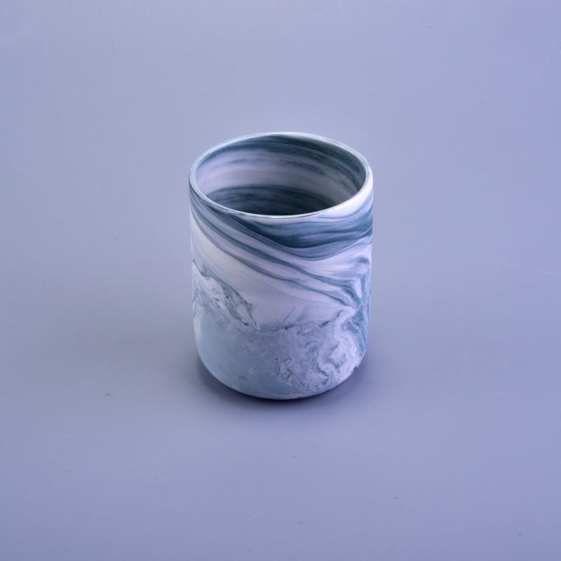 Tarro de cerámica blanco y azul veteado de cerámica