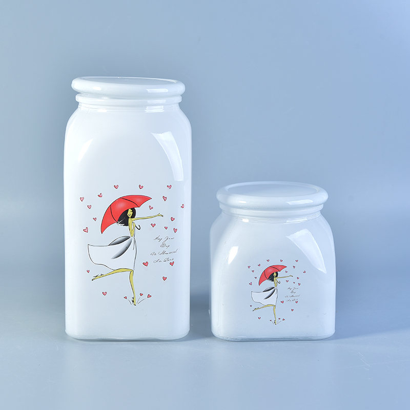 White glass jar food container with lid