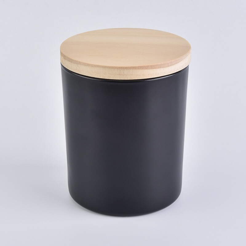 Pot de bougie en verre noir de 8 oz avec couvercle en bois
