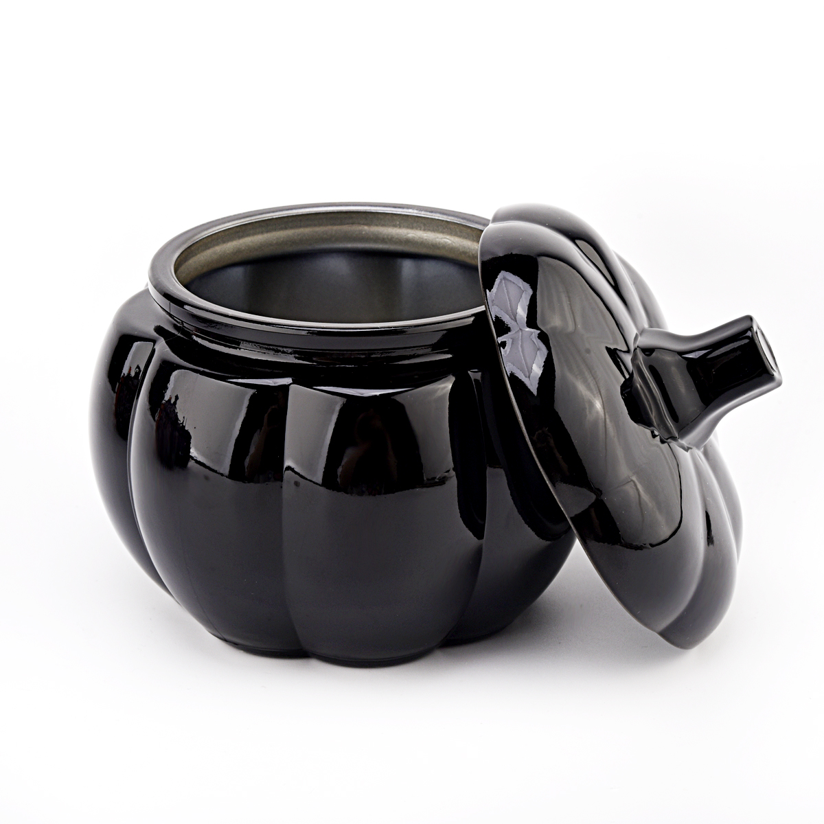 Balang kaca berbentuk labu hitam borong dengan penutup untuk membuat lilin untuk penyimpanan gula -gula