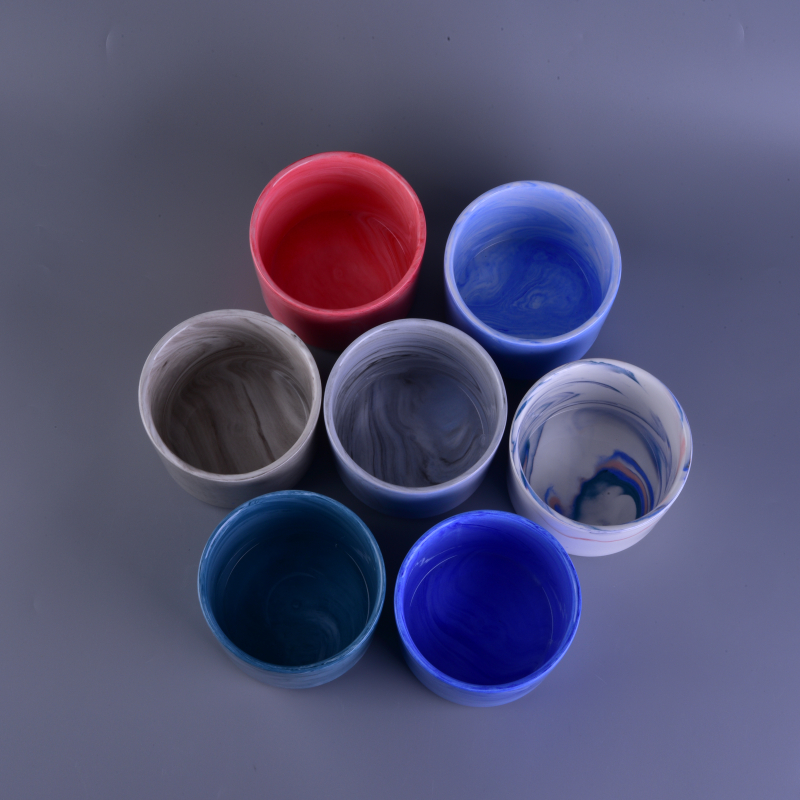 Wholesale Blue Cylinder Colored Glaze Ceramic Candle Jar