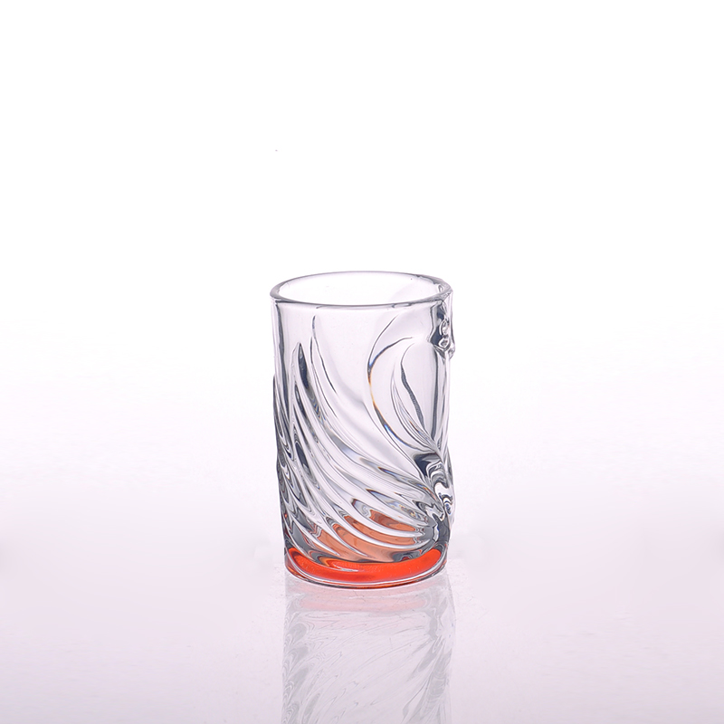 卸売刻まれた塗装ラウンドタンブラーオレンジ色スプレーガラスカップ