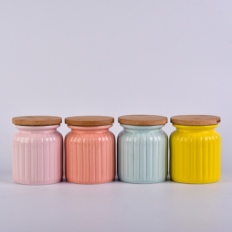 Wholesale blue containers ceramic colored candle jar with cork lids