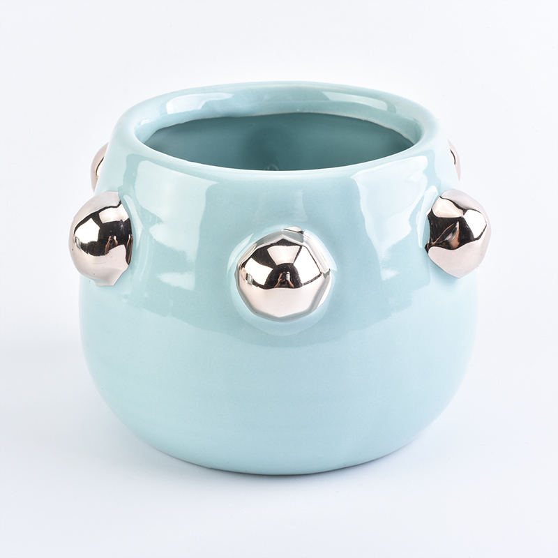 Pots de bougie en céramique de glaçure de perle bleue