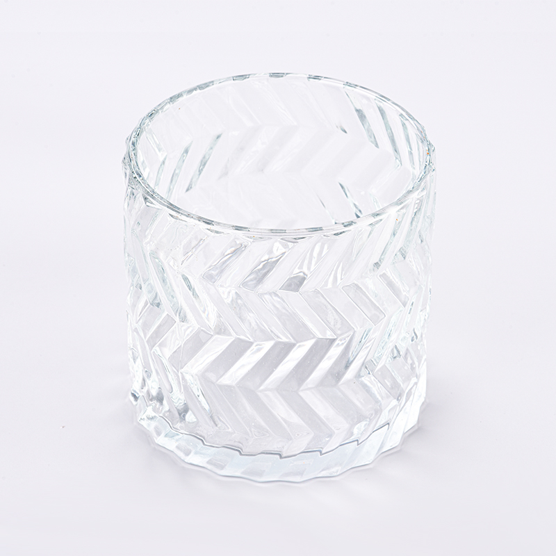 Wholesale custom 1907ml embossed transparent glass candle holder