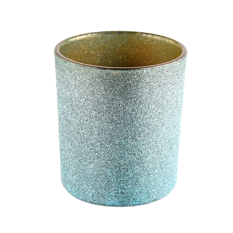 批发定制蓝色磨砂内部金色玻璃蜡烛罐在散装蜡烛容器