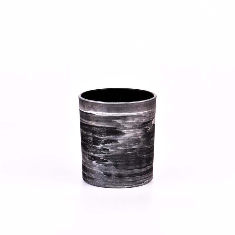 Wholesale hand-painted matte black electroplated silver glass candle holder