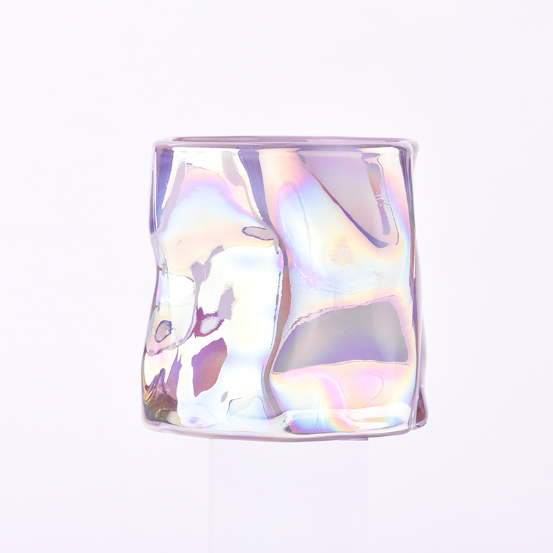 批发粉紫色渐变不规则图案玻璃蜡烛罐用于家居装饰