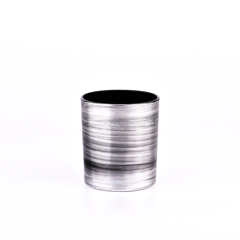 Kesan logam buatan tangan yang disesuaikan dengan borong dengan hitam di dalam pemegang lilin kaca 8oz untuk rumah deco