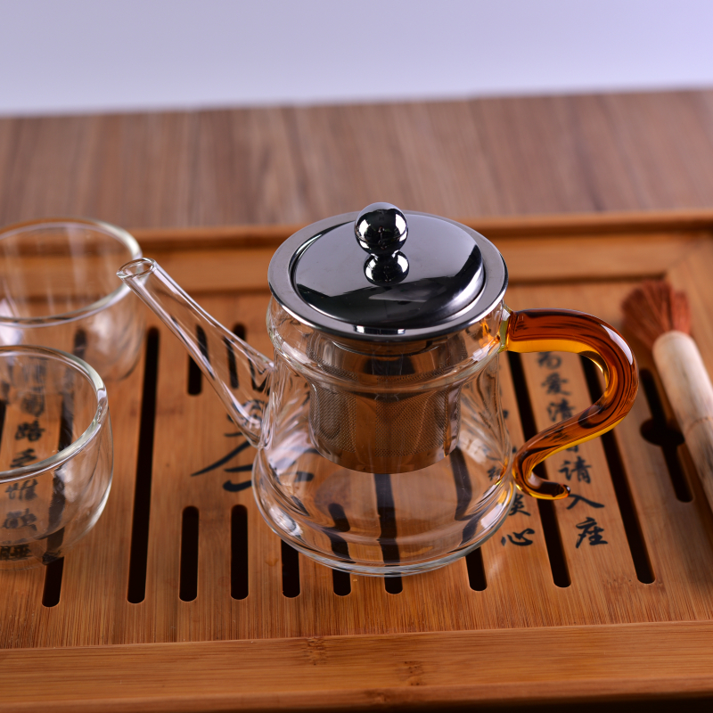 Mengendalikan teapot kuning kaca jernih promosi borong dengan penapis