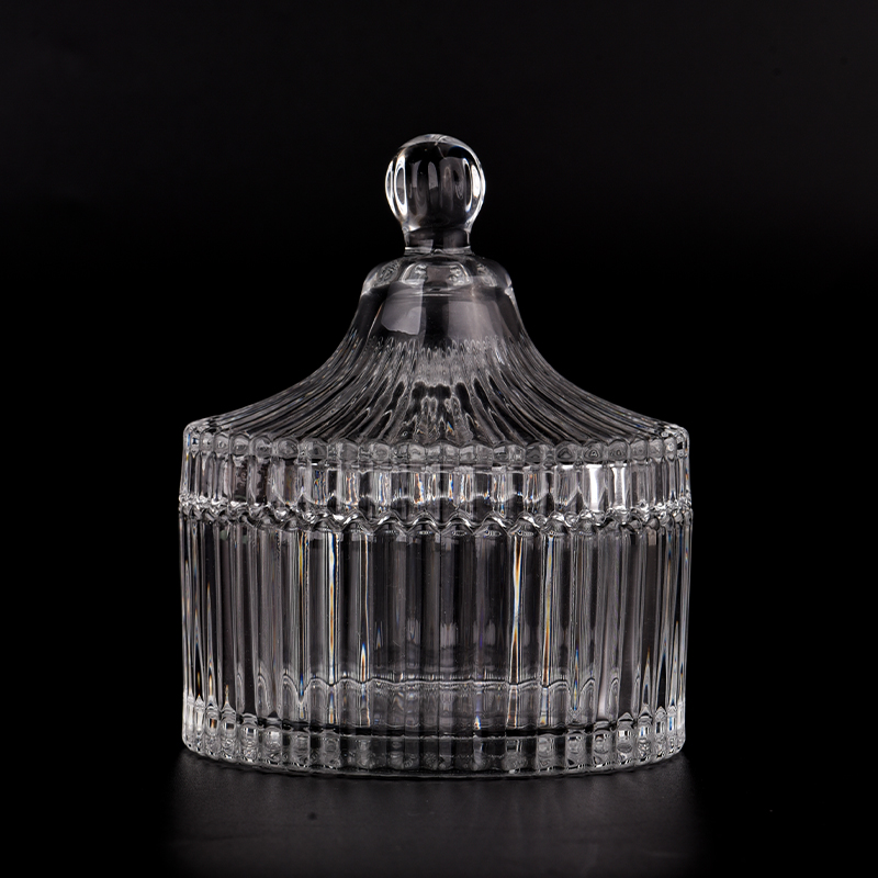 286ml垂直线玻璃蜡烛罐带盖子用于家庭装饰