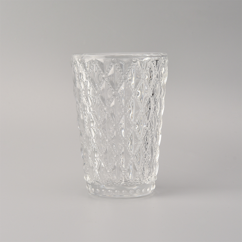 Wholesales Pearl White Glass Candle Vessel with Diamond Pattern