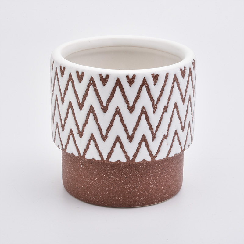 Tarros de velas de cerámica de boca más ancha con un patrón único para hacer velas en el hogar