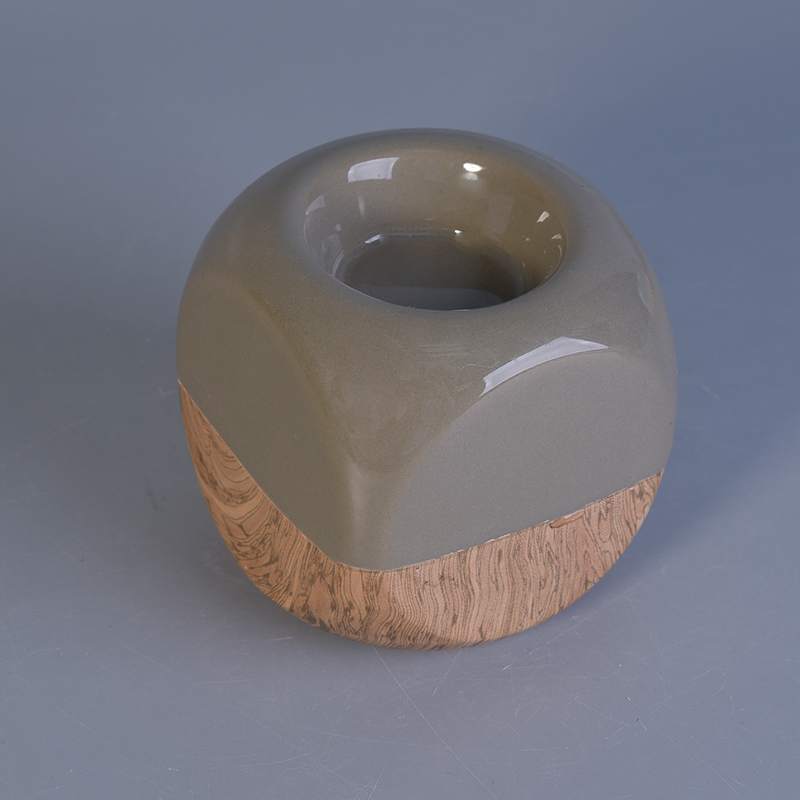 Wood style square ceramic tea light candle holder wholesale
