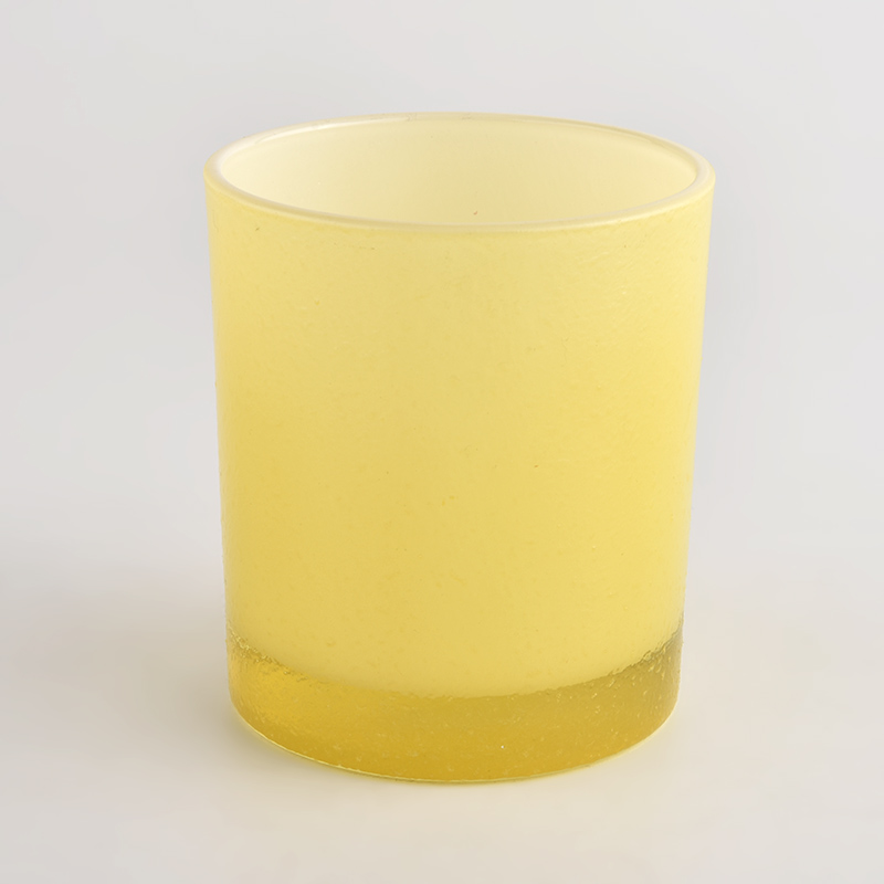 Yellow unique glass candle vessel 8 oz 