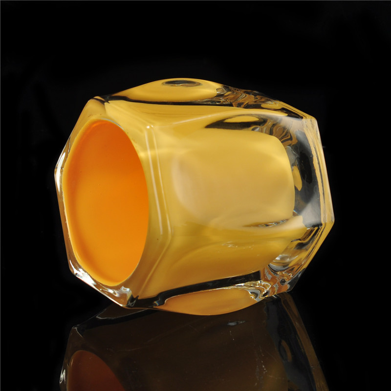 Candelero de cristal votivo redondo amarillento claro