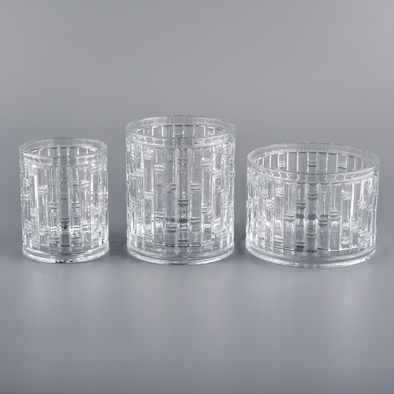 tarros de vela de vidrio con patrón de unión de bambú para cera