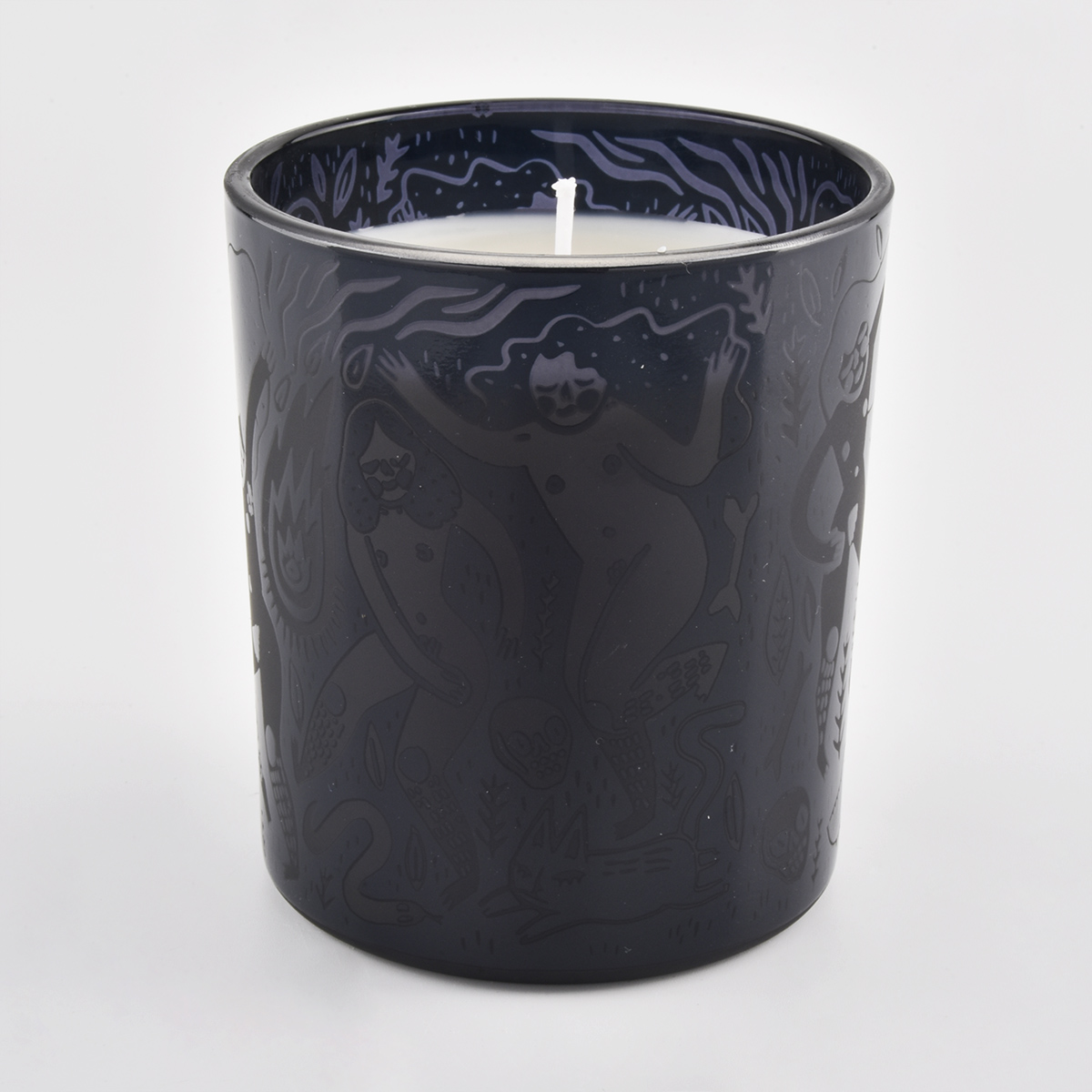 свеча из черного стекла 12 унций матовая поверхность с глянцевым рисунком