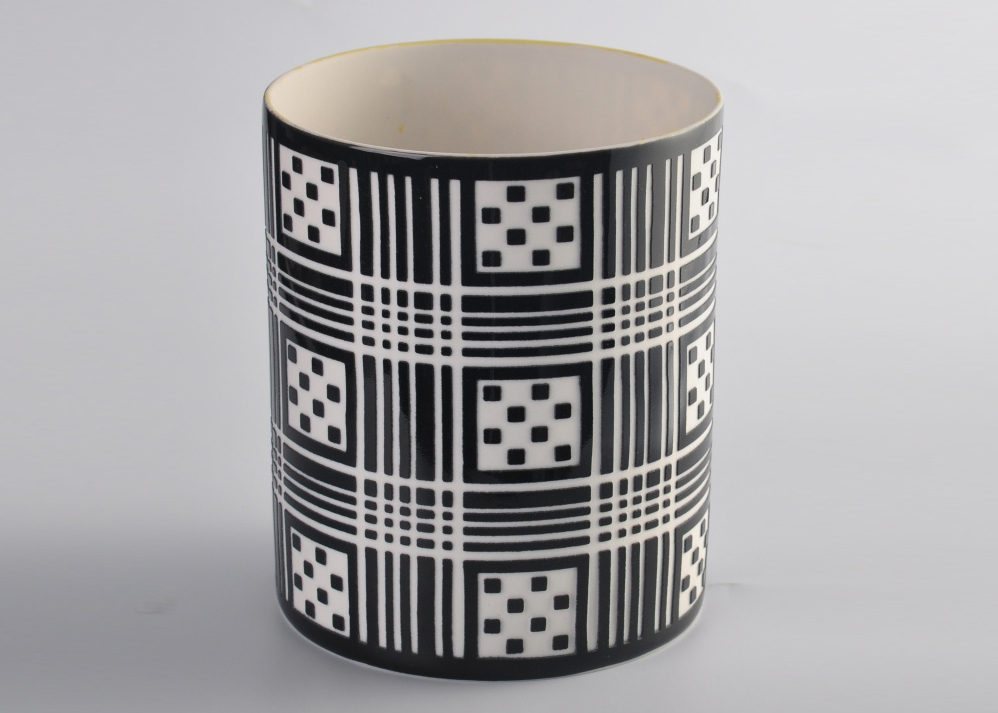Portacandele in ceramica porcellana cilindro di reticolo nero