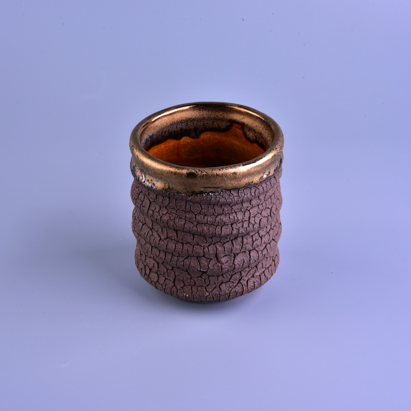 blown bark crack effect ceramic  candle jar