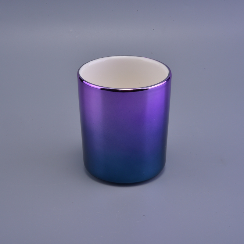 蓝紫色渐变圆筒形陶瓷烛台