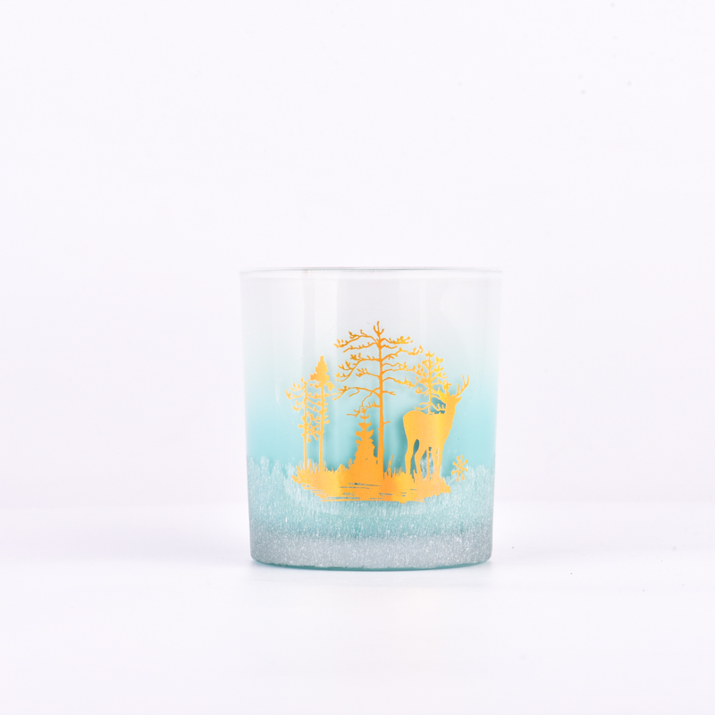 وعاء شمعة زجاجية زرقاء مع شعار محفور بالليزر بالجملة
