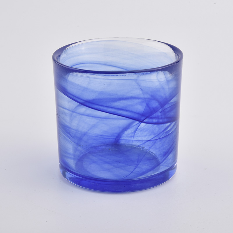 Blue Colored Glass Cansle Vessel z Ground Edge Top