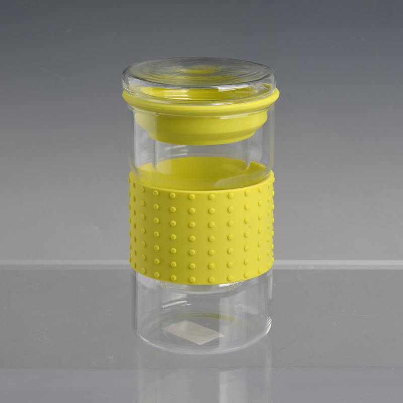 borosilicate single wall  glass cup with silicane