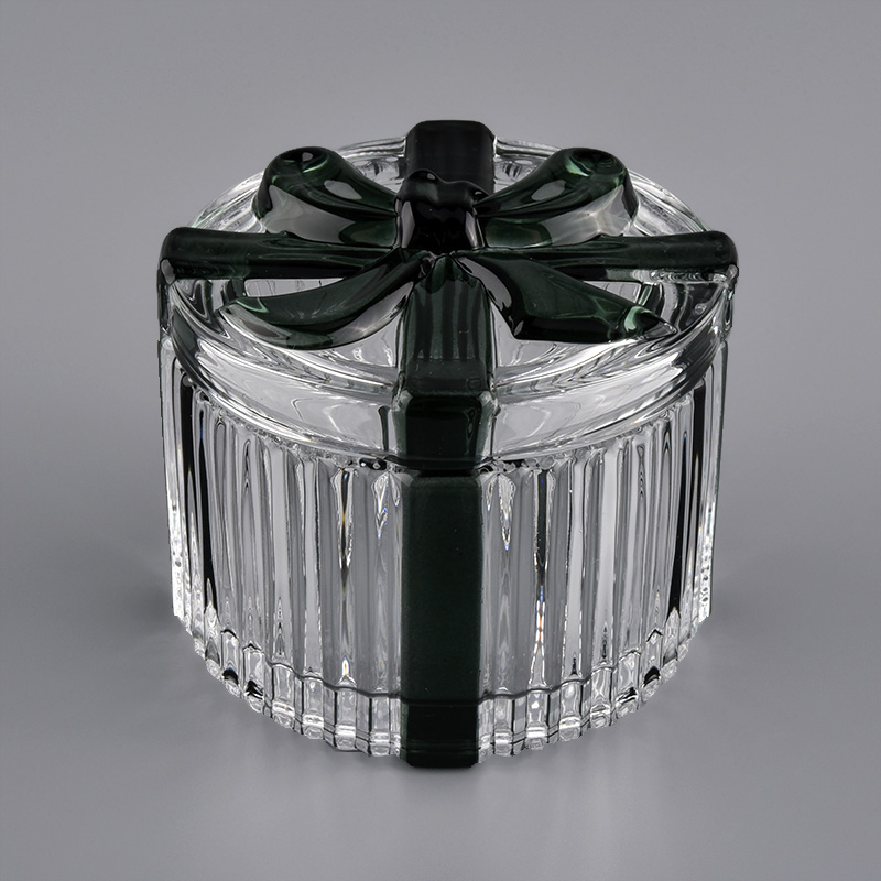 蝴蝶结装饰绿色玻璃蜡烛罐150毫升