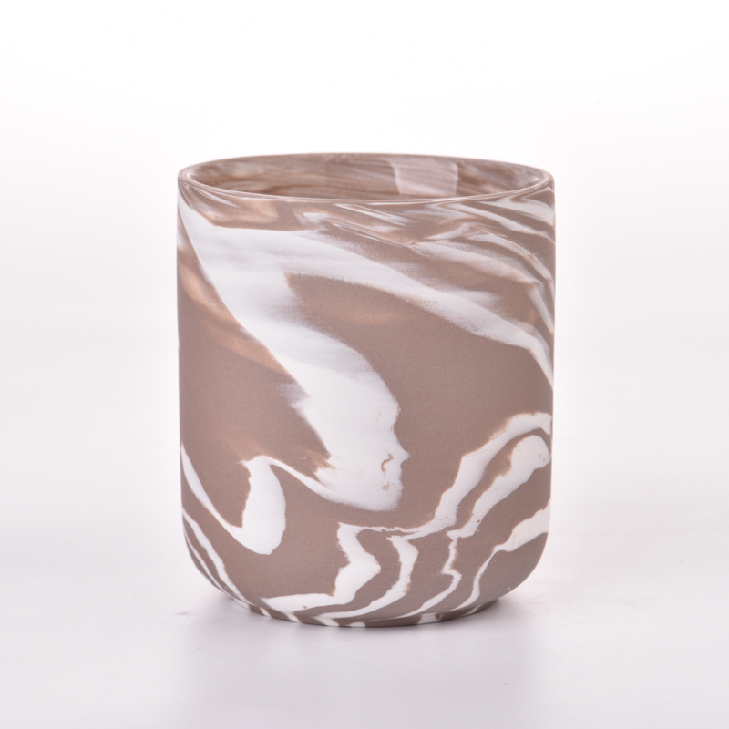 用于蜡烛的棕色和白色陶瓷容器大理石效应陶瓷容器10盎司