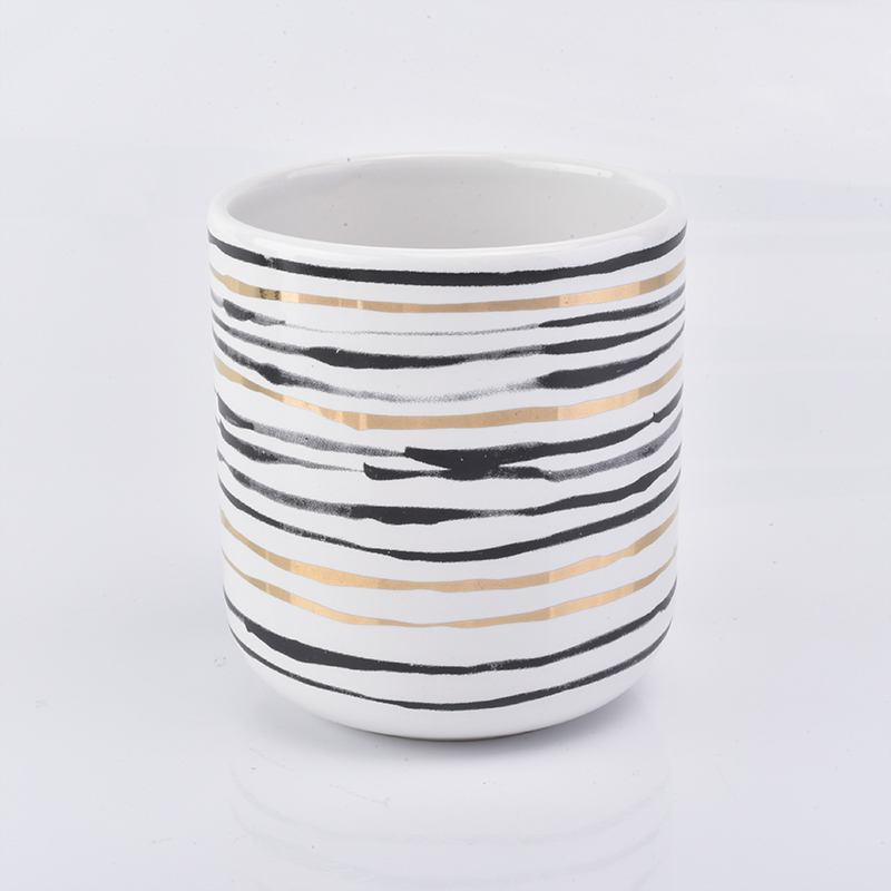 ceramic candle holder curve bottom with stripes 12 oz
