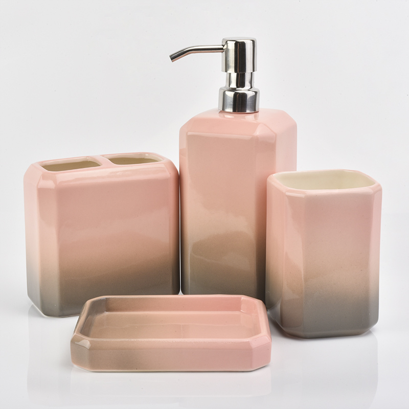 accessoires de salle de bains en céramique rose pour la décoration intérieure